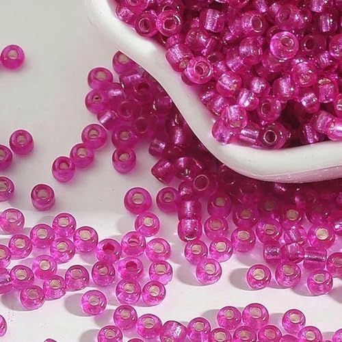 1000 Stück 12/0 2 mm, silberfarbene runde Glasperlen, tschechische Abstandsperlen für Kleidungsstücke, zum Nähen, Handarbeiten, Schmuckherstellung, Fuchsie 1000 Stück 12/0 2 mm, silberfarbene runde Glasperlen, tschechische Abstandsperlen für Kleidungsstücke, zum Nähen, Handarbeiten, Schmuckherstellung, Fuchsie von BGPFJK