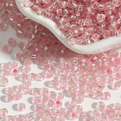 1000 Stück 12/0 2 mm silberfarbene runde Glasperlen, tschechische Abstandsperlen für Kleidungsstücke, zum Nähen, Handarbeiten, Schmuckherstellung, rosa 1000 Stück 12/0 2 mm silberfarbene runde Glasperlen, tschechische Abstandsperlen für Kleidungsstücke, zum Nähen, Handarbeiten, Schmuckherstellung, rosa von BGPFJK
