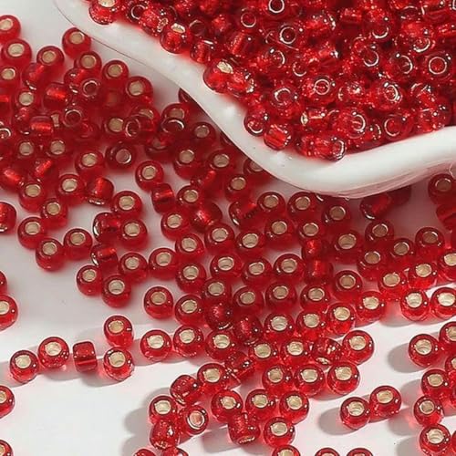 1000 Stück 12/0 2 mm silberfarbene runde Glasperlen, tschechische Abstandsperlen für Kleidungsstücke, zum Nähen, Handarbeiten, Schmuckherstellung, rot 1000 Stück 12/0 2 mm silberfarbene runde Glasperlen, tschechische Abstandsperlen für Kleidungsstücke, zum Nähen, Handarbeiten, Schmuckherstellung, rot von BGPFJK