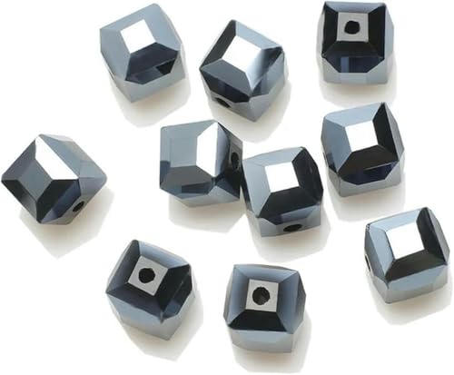 2/3/4/6/8/10 mm quadratische Glasperlen, Würfel-Abstandshalter, lose blaue Kristallperlen, Schwarz, 10 mm, 20 Stück von BGPFJK