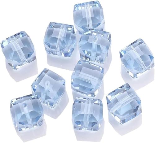 2/3/4/6/8/10 mm quadratische Glasperlen, Würfel-Abstandshalter, lose blaue Kristallperlen, hellblau, 10 mm, 20 Stück von BGPFJK