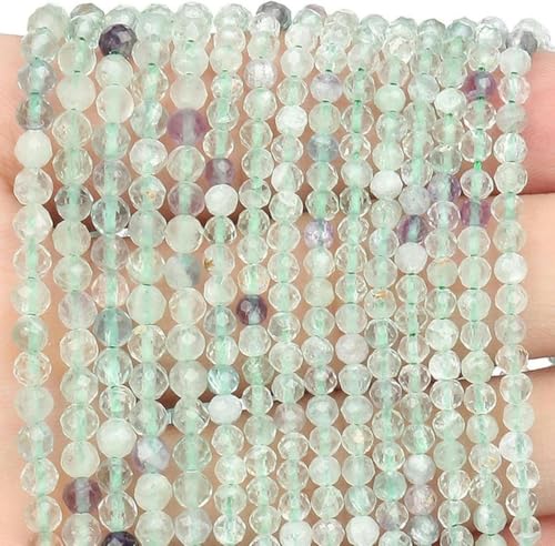 3 4 mm grüner facettierter Edelstein Aventurin Glimmer Achat runde Perlen Mineralperlen zur Schmuckherstellung DIY Armbandzubehör-Fluorit-4 mm (ca. 91 Stück) von BGPFJK