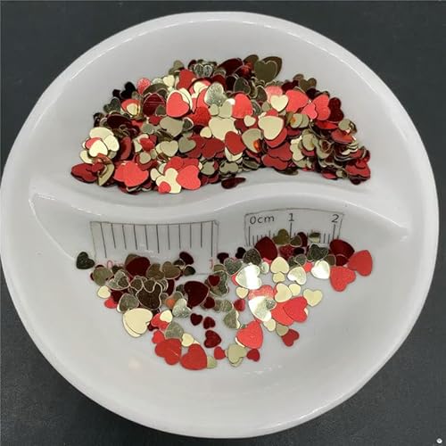 3 mm, 4 mm, 6 mm, Mix Herz, lose Pailletten, Glitzer-Pailletten – Gold und Rot – 150 g, 346 mm, Mix 3 mm, 4 mm, 6 mm, Mix Herz, lose Pailletten, Glitzer-Pailletten – Gold und Rot – 150 g, 346 mm, Mix von BGPFJK