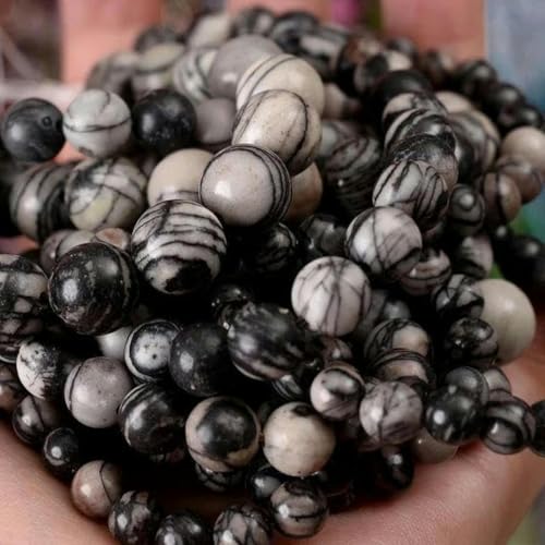 4–12 mm Steinperlen, Lava-Jaspis, Tigerauge, Quarz, Achate, runde lose Perlen – schwarzes Netz – 8 mm, ca. 45 Perlen von BGPFJK