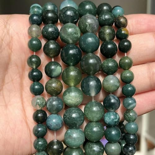4–14 mm schwarze runde Perlen aus vulkanischem Lavastein, 15 Zoll große Auswahl an DIY-Armbändern – Moosachat – 12 mm, 30 Stück Perlen von BGPFJK