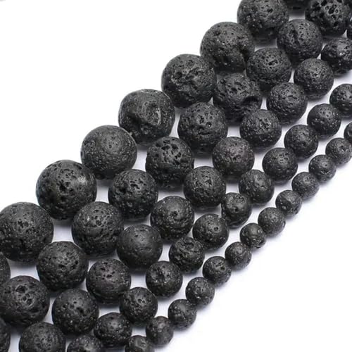 4–14 mm schwarze vulkanische Lavastein-Runde Perlen, 15 Zoll große Auswahl an DIY-Armbändern – schwarze vulkanische Lava – 10 mm, 38 Perlen von BGPFJK