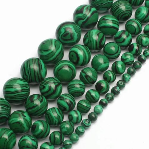4–14 mm schwarze vulkanische Lavasteinperlen, runde Perlen, 15 Zoll große Auswahl an DIY-Armbändern, Malachit, 4 mm, 95 Stück Perlen von BGPFJK