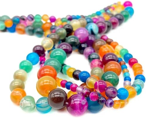 4 6 8 10 mm Steinperlen, Achat, Jade, lose, runde Perlen zur Schmuckherstellung, DIY-Armband, Halskette, Farbstreifen-Achat, 8 mm (45–48 Stück) von BGPFJK
