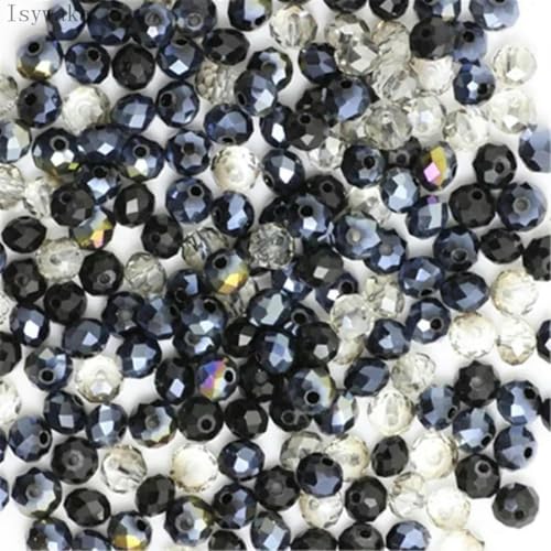 4 x 6 mm, 50 Stück, Rondell-Kristallperlen, facettierte, lose Abstandsperlen, runde Perlen zur Schmuckherstellung, schwarz, mehrfarbig, 3 x 4 mm, 125 Stück 4 x 6 mm, 50 Stück, Rondell-Kristallperlen, facettierte, lose Abstandsperlen, runde Perlen zur Schmuckherstellung, schwarz, mehrfarbig, 3 x 4 mm, 125 Stück von BGPFJK