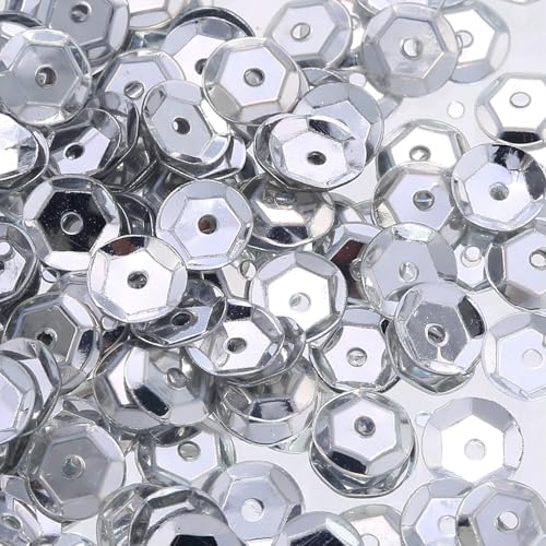 5 g/Los 4 mm 6 mm 7 mm Pailletten lose runde Cup-Pailletten Glitzer zum Nähen Nagelkunsthandwerk-Silber-4 mm 5 g 1100 Stück von BGPFJK