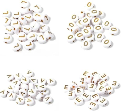 7 mm weiße bunte Vokalbuchstaben aus Acryl, einzelne runde, flache Perlen für Schmuckzubehör, selbstgemachte Armbänder, Halsketten zum Selbermachen, Love_d, 200 Stück von BGPFJK