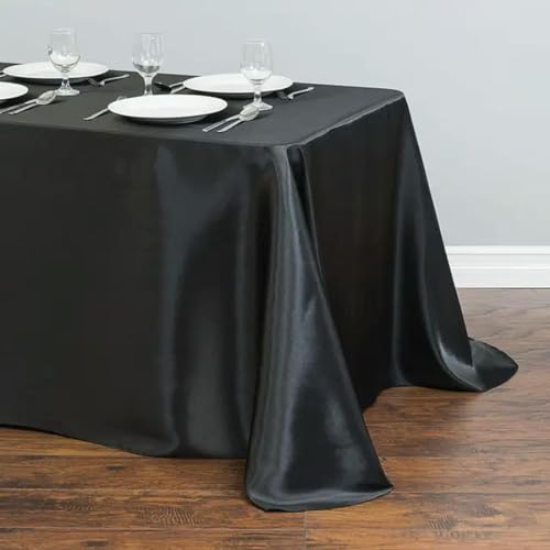 Hochzeitstischdecke, rechteckige Satin-Tischdecke, Schwarze Überzug-Tischdecke, Champagner-Tischdecke, Party-Dinner-Bankett-Dekoration, Schwarz, 145 x 396 cm von BGPFJK