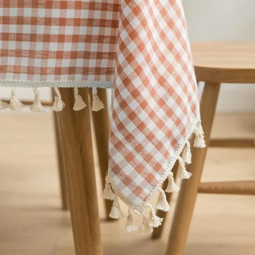 Klassische Karierte Tischdecke, grün-weiß, Buffalo-Karo-Tischdecke mit Quaste, Picknick-Gingham-Tischdecke aus Baumwolle, TB, orange-rot, 135 x 180 cm von BGPFJK