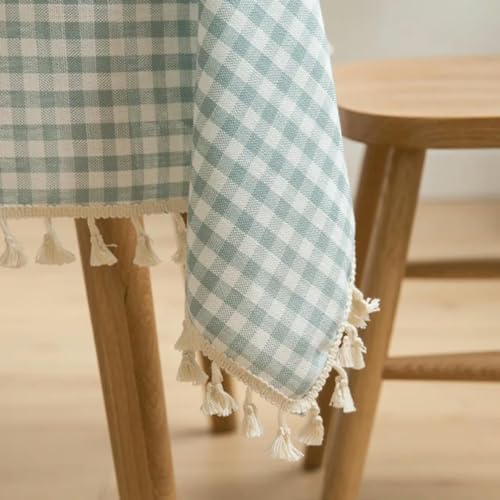 Klassische Karierte Tischdecke, grün-weiß, Buffalo-Karo-Tischdecke mit Quaste, Picknick-Gingham-Tischdecke aus Baumwolle, TB blau, 135 x 135 cm von BGPFJK