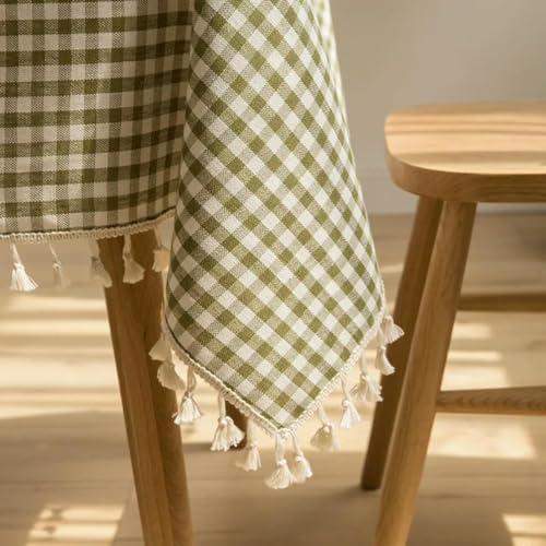 Klassische Karierte Tischdecke, grün-weiß, Buffalo-Karo-Tischdecke mit Quaste, Picknick-Gingham-Tischdecke aus Baumwolle, TB grün, 110 x 170 cm von BGPFJK