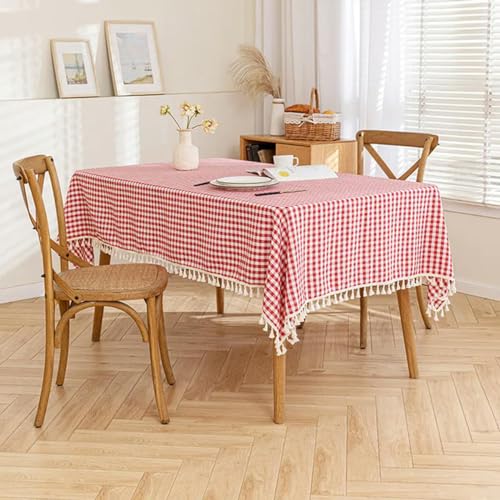 Klassische Karierte Tischdecke, grün-weiß, Buffalo-Karo-Tischdecke mit Quaste, Picknick-Gingham-Tischdecke aus Baumwolle, TB rot, 135 x 135 cm von BGPFJK