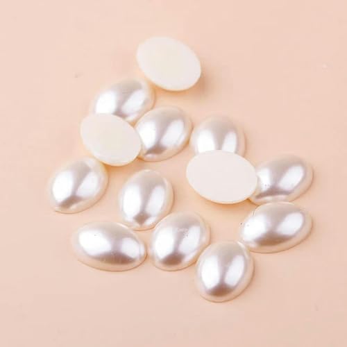 Ovale Perle mit flacher Rückseite für DIY-Scrapbooking-Steine für Kleidung, Schmuck, Nagelspitzen, Bastelperlen – Elfenbein – 6 x 8 mm, 2000 Stück-Elfenbein – 10 x 14 mm, 1000 Stück von BGPFJK