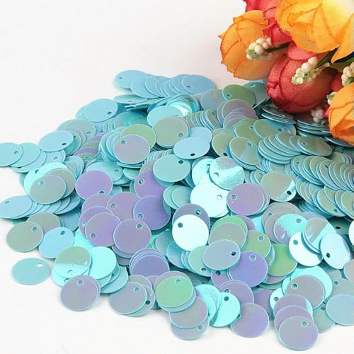 Pailletten, flach, rund, große Paillette, 10 mm, 15 mm, 20 mm, 25 mm, Randloch, lose Pailletten-ABblue-15 mm, 20 g, 240 Stück von BGPFJK