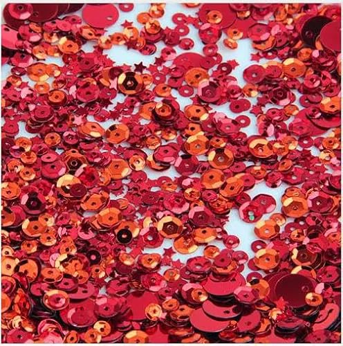 Pailletten, rot, 3 mm – 25 mm, lose Pailletten, Nail Art, Scrapbooking, Nähen, DIY-Dekoration – Rot, Orange, Rando-Mix von BGPFJK