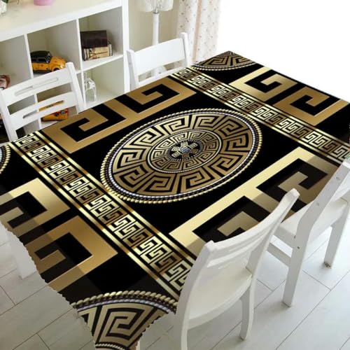 Rechteckige Tischdecke mit geometrischem Muster in Schwarz und Gold für Tisch und Dekoration, wasserdichte Tischdecke (1) - 140–180 cm von BGPFJK