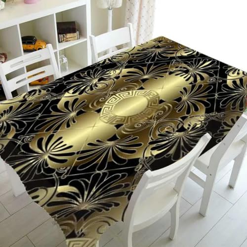 Rechteckige Tischdecke mit geometrischem Muster in Schwarz und Gold für Tisch und Dekoration, wasserdichte Tischdecke (6) - 140–140 cm von BGPFJK