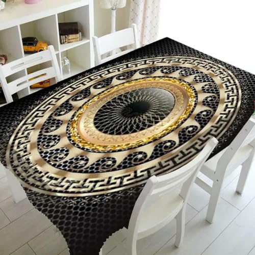 Rechteckige Tischdecke mit geometrischem Muster in Schwarz und Gold für Tisch und Dekoration, wasserdichte Tischdecke (9) - 85–85 cm von BGPFJK