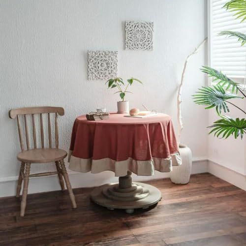 Rüschentischdecke, Baumwollleinen, Tischdecke, rund, Teetisch, literarische Partydekoration, Rostbeige Rüschen, Durchmesser 100 cm von BGPFJK