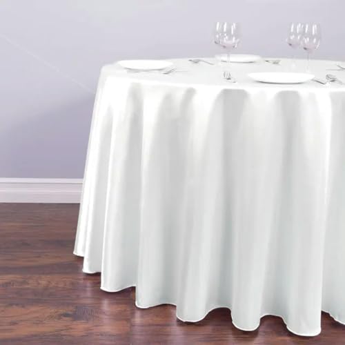 Runde Satin-Tischdecken, weiße Überzugsdecke, helles, glattes Tischtuch aus Stoff für Hochzeitsfeiern, Restaurants, Bankettdekorationen, weiß, Durchmesser 335 cm von BGPFJK