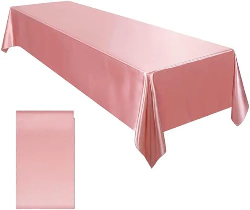 Satin-Tischdecke für Hochzeiten, 144,8 x 259,1 cm, helle, Glatte Seiden-Tischdecke für Hochzeitsbankette, Jubiläums-Esstischdekoration, Roségold, 145 x 260 cm von BGPFJK