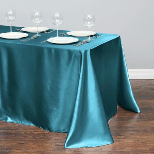 Satin-Tischdecke für Hochzeiten, Weihnachten, Geburtstage, Veranstaltungen, Bankette, Tischdecken, Dekoration für Zuhause, Esstisch, Blau, 145 x 320 cm von BGPFJK