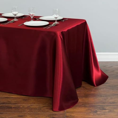 Satin-Tischdecke für Hochzeiten, Weihnachten, Geburtstage, Veranstaltungen, Bankette, Tischdecken, Dekoration für Zuhause, Esstisch, Burgunderrot, 145 x 366 cm (57 x 144 Zoll) von BGPFJK