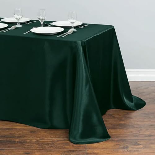 Satin-Tischdecke für Hochzeiten, Weihnachten, Geburtstage, Veranstaltungen, Bankette, Tischdecken, Dekoration für Zuhause, Esstisch, Dunkelgrün, 145 x 396 cm (57 x 156 Zoll) von BGPFJK