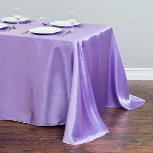 Satin-Tischdecke für Hochzeiten, Weihnachten, Geburtstage, Veranstaltungen, Bankette, Tischdecken, Dekoration für Zuhause, Esstisch, Hellviolett, 145 x 320 cm (57 x 126 Zoll) von BGPFJK