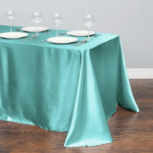 Satin-Tischdecke für Hochzeiten, Weihnachten, Geburtstage, Veranstaltungen, Bankette, Tischdecken, Dekoration für Zuhause, Esstisch, Minzgrün, 145 x 200 cm (57 x 79 Zoll) von BGPFJK