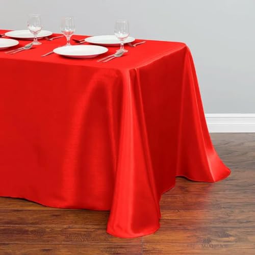 Satin-Tischdecke für Hochzeiten, Weihnachten, Geburtstage, Veranstaltungen, Bankette, Tischdecken, Dekoration für Zuhause, Esstisch, Rot, 145 x 396 cm (57 x 156 Zoll) von BGPFJK