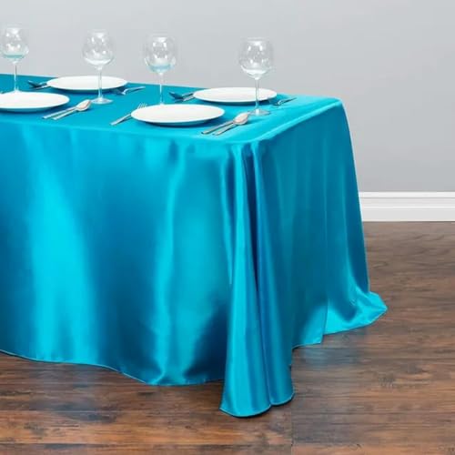 Satin-Tischdecke für Hochzeiten, Weihnachten, Geburtstage, Veranstaltungen, Bankette, Tischdecken, Dekoration für Zuhause, Esstisch, Türkis, 145 x 250 cm von BGPFJK