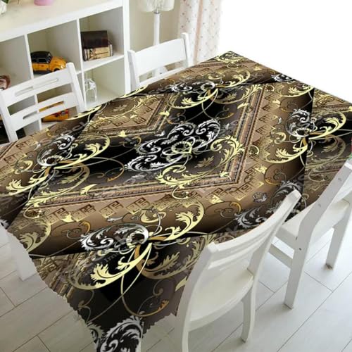 Schwarze und goldene, geometrisch Bedruckte, rechteckige Tischdecke für Tisch und Dekoration, wasserdichte Tischdecke, (14) - 100–160 cm von BGPFJK