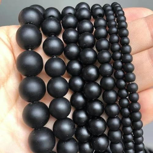 Steinmatte Amazonit-Runde Perlen zur Schmuckherstellung, Edelstein-Lose Perlen, DIY-Armband, Halskette, 4/6/8/10/12 mm, Opal, 4 mm, 91 Stück, Schwarzer Achat, 10 mm, 37 Stück von BGPFJK