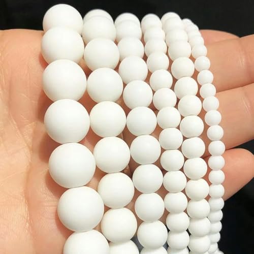 Steinmatte Amazonit-Runde Perlen zur Schmuckherstellung, Edelstein-Lose Perlen, DIY-Armband, Halskette, 4/6/8/10/12 mm, Opal, 4 mm, 91 Stück, Weißer Achat, 12 mm, 30 Stück von BGPFJK