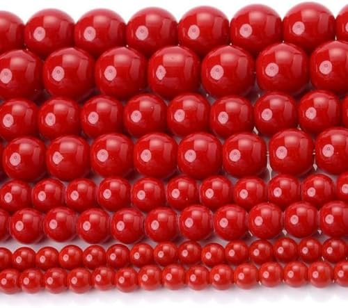 Steinperlen, Achat, Tigerauge, Jade, Quarz, Mondstein, Lavaperlen zur Schmuckherstellung, DIY-Armbandzubehör, rote Koralle, 12 mm (ca. 30) von BGPFJK