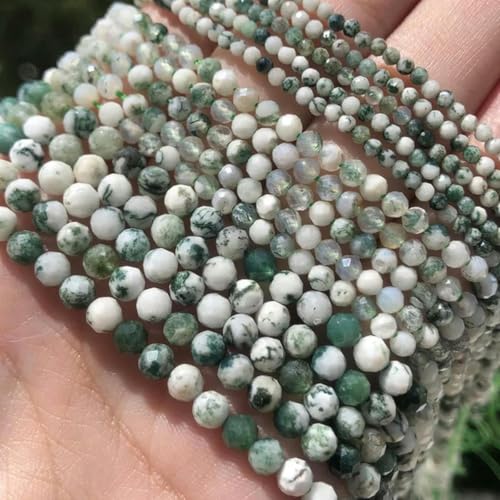 Steinperlen, facettierte, kleine, runde, lose Perlen zur Herstellung von DIY-Schmuckstücken und Armbandzubehör, 15 Zoll, Baumachat, 2 mm, 170 Stück von BGPFJK