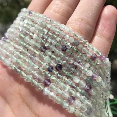 Steinperlen, facettierte, kleine, runde, lose Perlen zur Herstellung von DIY-Schmuckstücken und Armbandzubehör, 15 Zoll, bunter Fluorit, 2 mm, 170 Stück von BGPFJK