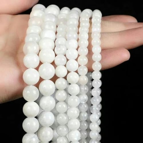 Steinperlen, weißer Mondstein, klare Amazonit-Achat-Muschelperlen, lose Abstandsperlen zur Schmuckherstellung, DIY-Armband, Halskette, Mondstein AAA, 10 mm, ca. 38 Stück von BGPFJK