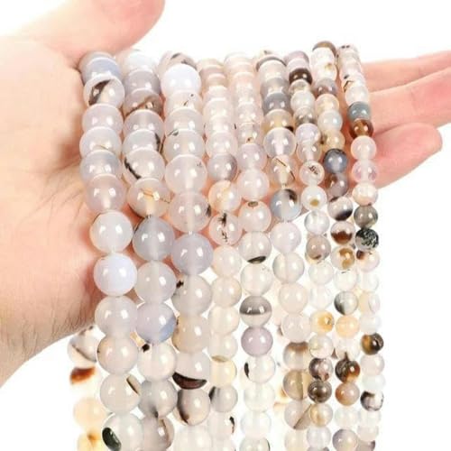 Steinperlen, weißer Mondstein, klare Amazonit-Achat-Muschelperlen, lose Abstandsperlen zur Schmuckherstellung, DIY-Armband, Halskette – schwarzer Blumenachat – 10 mm – ca. 38 Stück von BGPFJK