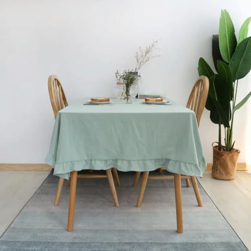 Tischdecke aus Baumwollstoff mit Volant-Nähten, waschbar, für Hochzeit, Party, Esszimmer, Bankett, Dekoration, Tischdecke-Hellgrüne Rüschen-100x160cm von BGPFJK
