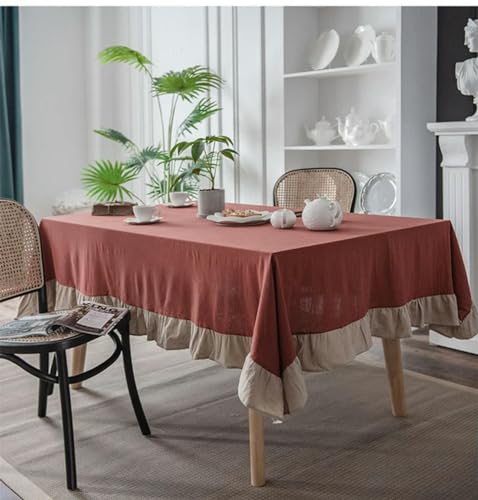 Tischdecke aus Baumwollstoff mit Volant-Nähten, waschbar, für Hochzeiten, Partys, Esszimmer, Bankette, Dekoration, Tischdecke-Rostbeige Rüschen-150x300cm von BGPFJK