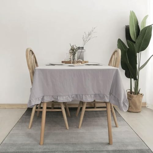 Tischdecke aus Baumwollstoff mit Volant-Nähten, waschbar, für Hochzeitsfeiern, Esszimmer, Bankett, Dekoration, Tischdecke-Rauchgraue Rüschen-140x260cm von BGPFJK