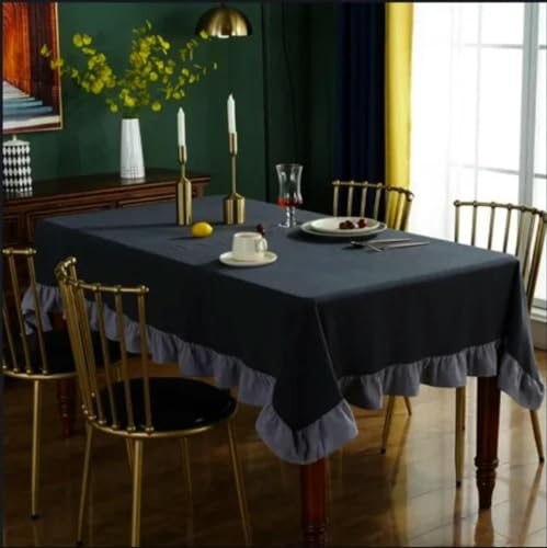 Tischdecke aus Baumwollstoff mit Volant-Nähten, waschbar, für Hochzeitsfeiern, Esszimmer, Bankett, Dekoration, Tischdecke-Schwarz-graue Rüschen-100x160cm von BGPFJK