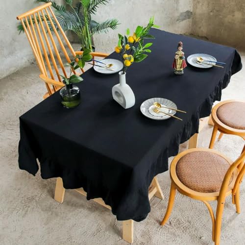 Tischdecke aus Baumwollstoff mit Volantnähten, waschbar, für Hochzeitsfeiern, Esszimmer, Bankett, Dekoration, Tischdecke-Schwarze Rüschen-60x60cm von BGPFJK