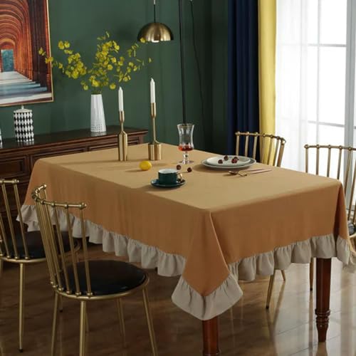Tischdecke aus Baumwollstoff mit Volantnähten, waschbar, für Hochzeitsfeiern, Esszimmer, Bankettdekoration, Tischdecke-beige Rüschen-60x60cm von BGPFJK